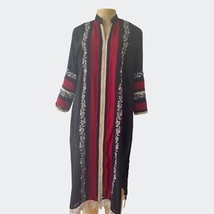 Pakistani Kurti Tunic Dress Black Red Embroidered Beaded Lace Hem Boho Ethnic Wn